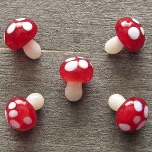 Bright Red Mushroom Pearls, Mini Glass Sculpture, Handmade Borosilicate Art