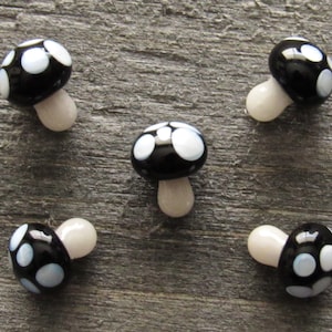 Black Mushroom Pearls, Mini Glass Sculpture, Handmade Borosilicate Art