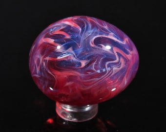 Handmade Glass Egg, Transparent Pink and White Squiggle Chaos Solid Design, Borosilicate Art