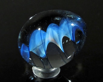 Handmade Glass Egg, Hazy Blue Helix Solid Design, Borosilicate Art