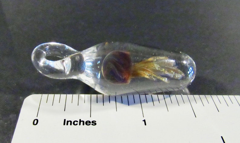 Glass Jellyfish Pendant Marbled OrangePurpleRust Borosilicate Lampwork