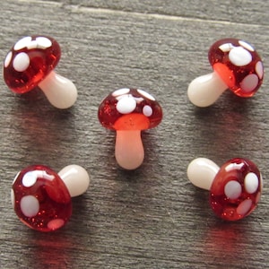 Transparent Red Mushroom Pearls, Mini Glass Sculpture, Handmade Borosilicate Art