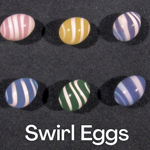 Egg Pearls, Pastel Colors with White Swirled Stripes, Choose from 6 Colors, Mini Glass Sculpture - Handmade Borosilicate Art