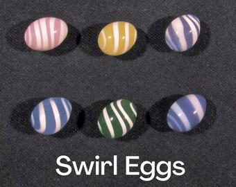 Egg Pearls, Pastel Colors with White Swirled Stripes, Choose from 6 Colors, Mini Glass Sculpture - Handmade Borosilicate Art