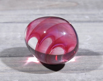 Handmade Glass Egg, Deep Pink Helix Solid Design, Borosilicate Art
