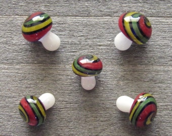Rasta Mushroom Pearls, Mini Glass Sculpture,  Handmade Borosilicate Art