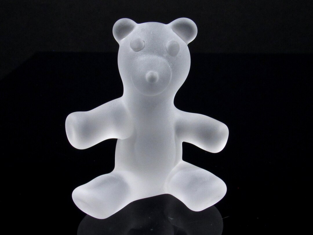 Miniature Glass Teddy Bear Figurine Sandblasted Clear Etsy
