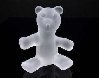 Miniature Glass Teddy Bear Figurine, Sandblasted Clear - Handmade Borosilicate Sculpture