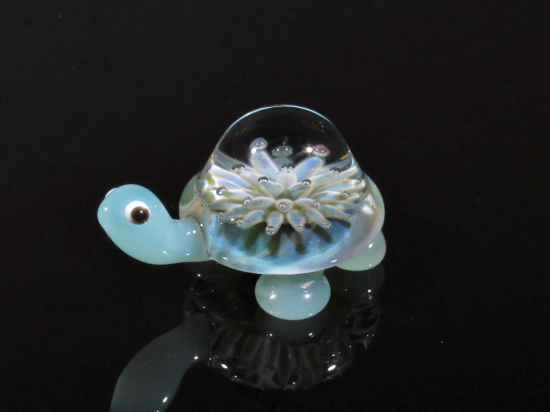 Tiny Glass Turtle 116, Hazy Blue/green Air Bubble Trap Implosion Design ...