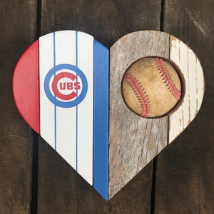 Chicago Cubs Reclaimed Wood Baseball Heart
