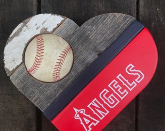 Los Angeles Angels of Anaheim Reclaimed Wood Baseball Heart