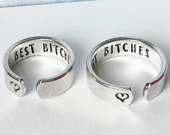 best bitches ring set, best bitches jewelry, metal stamped rings, hand stamped rings, best friend jewelry, bff rings, bff jewelry, bff gift