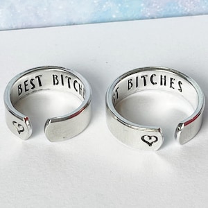 best bitches ring set, best bitches jewelry, metal stamped rings, hand stamped rings, best friend jewelry, bff rings, bff jewelry, bff gift