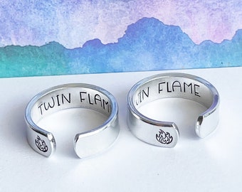 Twin flame rings, adjustable metal stamped ring pair, best friend rings, bff rings, besties rings, couples rings, friend gift, metal stamped