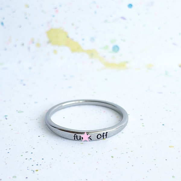 F off Profanity Metal Stamped Stacking Ring, Stainless Steel Stacking Ring, Gold Skinny Ring, Rose Gold Jewelry, Rude ring, offensive ring