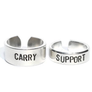 Support and Carry, Metal Stamped Rings, League, Gamer Gift, Couples rings, BFF rings, Best friend gift, Gamer Gifts, Gamer couples rings image 1