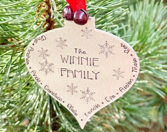 Family ornament, custom name ornament, metal stamped ornament, gift for grandma, gift for grandpa, gift for mom, Christmas ornament