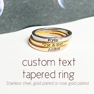 Custom text, stainless steel ring, rose gold, Mom ring, metal stamped ring, hand stamped ring, name ring, gift for mom, personalized ring