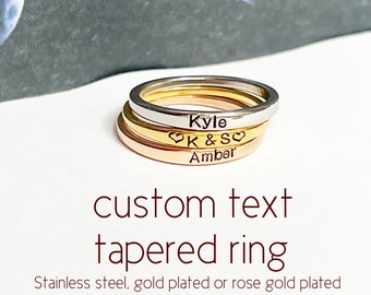 Custom text, stainless steel ring, rose gold, Mom ring, metal stamped ring, hand stamped ring, name ring, gift for mom, personalized ring