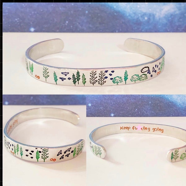 Keep *f* going Hand Stamped Hand Painted Hypoallergenic Aluminum Cuff Bracelet