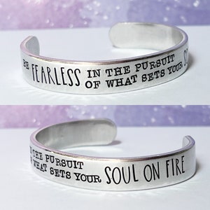 Fearless cuff, be fearless bracelet, inspirational jewelry, metal stamped cuff, gift for grad, teacher gift, inspirational gift, self care