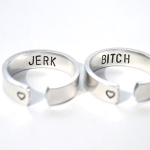 spn fandom inspired bitch and jerk hidden text adjustable metal stamped ring PAIR READY to SHIP