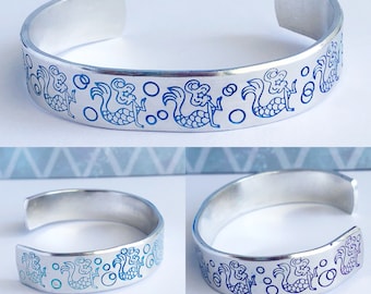 Mermaid Metal Stamped Aluminum Cuff Bracelet