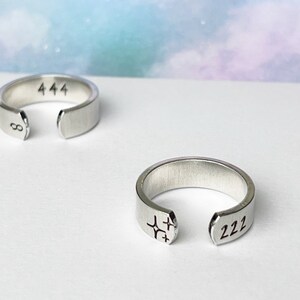 Angel Number Ring, Adjustable Ring, Hypoallergenic Aluminum Ring, Custom Date Jewelry, Angel Number Jewelry, 222, 333, 444, 555, 777, 999