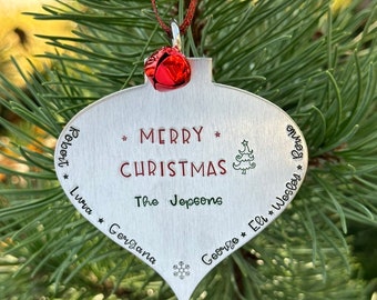 Family ornament, custom name ornament, metal stamped ornament, gift for grandma, gift for grandpa, gift for mom, Christmas ornament