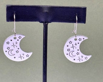 Moon earrings, Halloween earrings, goth earrings, not a phase earrings, moonphase earrings, metal stamped earrings, gift for goth, witchy