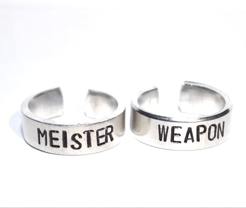 Weapon and Meister, Aluminum Ring,  Adjustable Ring, Metal stamped ring, BFF ring set, Anime jewelry, Anime ring, couple rings, geeky ring 