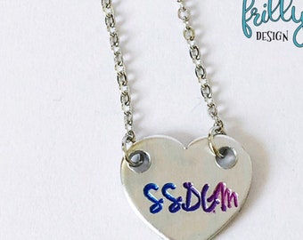 custom text heart metal stamped necklace with stainless steel chain