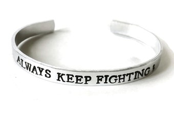 Always Keep Fighting, Aluminum metal stamped, AKF cuff bracelet, akf bracelet, mental health bracelet, inspirational bracelet, self care