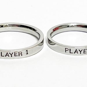 Player 1 and Player 2 rings, stainless steel ring PAIR, gamer rings, gamer couple gift, video game rings, geeky jewelry, geekery, geek