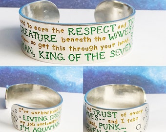 COLOR TEXT custom book quote 1 inch aluminum metal stamped cuff bracelet // hypoallergenic rust proof and tarnish proof