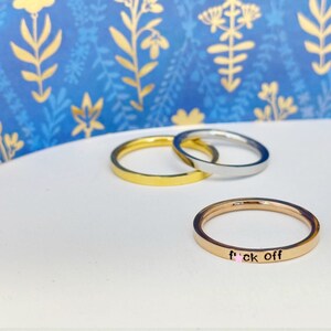 F word ring, swear ring, profanity ring, fuk off ring,  sweary jewelry,  funny gift, bachelorette party gift, rude ring, metal stamped ring