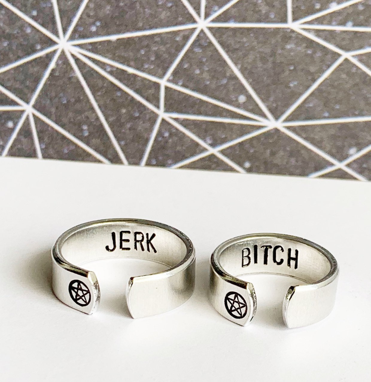 Spn Fandom Inspired Bitch and Jerk Hidden Text Adjustable Metal 