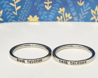 Best bitches rings, best friend rings, stainless steel silver, gold or rose gold, best friend gift, teen girl gift, besties ring set,