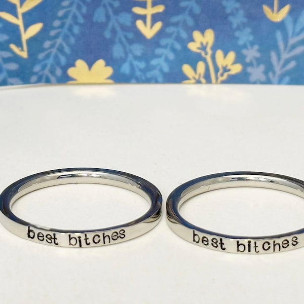 Best bitches rings, best friend rings, stainless steel silver, gold or rose gold, best friend gift, teen girl gift, besties ring set,