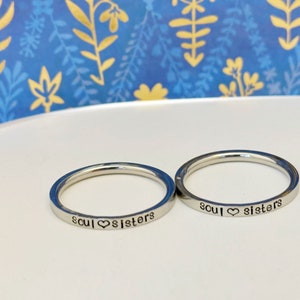 Soul sisters rings, best friend rings, stainless steel silver, gold or rose gold, best friend gift, teen girl gift, besties ring set,
