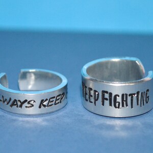 Always Keep Fighting Aluminum metal stamped Adjustable Ring // hypoallergenic rust proof and tarnish proof image 4