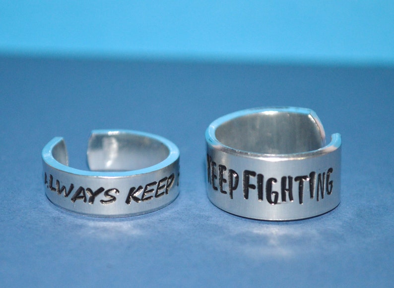 Always Keep Fighting Aluminum metal stamped Adjustable Ring // hypoallergenic rust proof and tarnish proof image 4