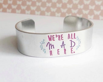 COLOR TEXT mad book quote 3/4 inch aluminum metal stamped cuff bracelet // hypoallergenic rust proof and tarnish proof