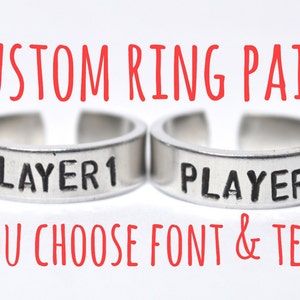 Custom ring pair, adjustable rings, metal stamped ring set, hand stamped rings, personalized rings, best friend rings, couple rings