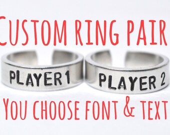 Custom ring pair, adjustable rings, metal stamped ring set, hand stamped rings, personalized rings, best friend rings, couple rings