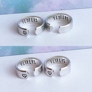 4lifers adjustable metal stamped ring set, gift for best friends, besties jewelry, hand stamped 4 lifers 4lyfers 4 lyfers