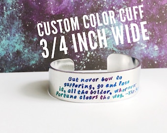 COLOR TEXT custom quote 3/4 inch aluminum metal stamped cuff bracelet // hypoallergenic rust proof and tarnish proof