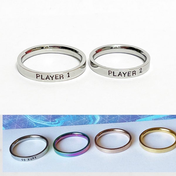 Player 1 and Player 2 rings, stainless steel ring PAIR, gamer rings, gamer couple gift, video game rings, geeky jewelry, geekery, geek