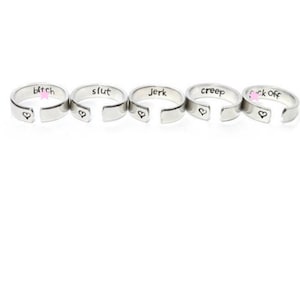 hidden swear word, adjustable aluminum metal stamped ring, creep ring, f you ring, profanity ring, bitch ring, F off ring, fuk ring, sweary
