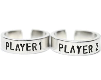 RTS player 1 and player 2 ring set, best friend rings, couple rings, bff rings, gift for best friend, gift for boyfriend, gift for gamer